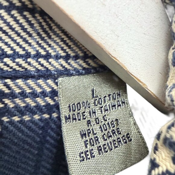 EAST ISLAND Mens Shirt Large Blue Plaid Vintage Rugged Long Sleeve Button Down - Picture 8 of 11